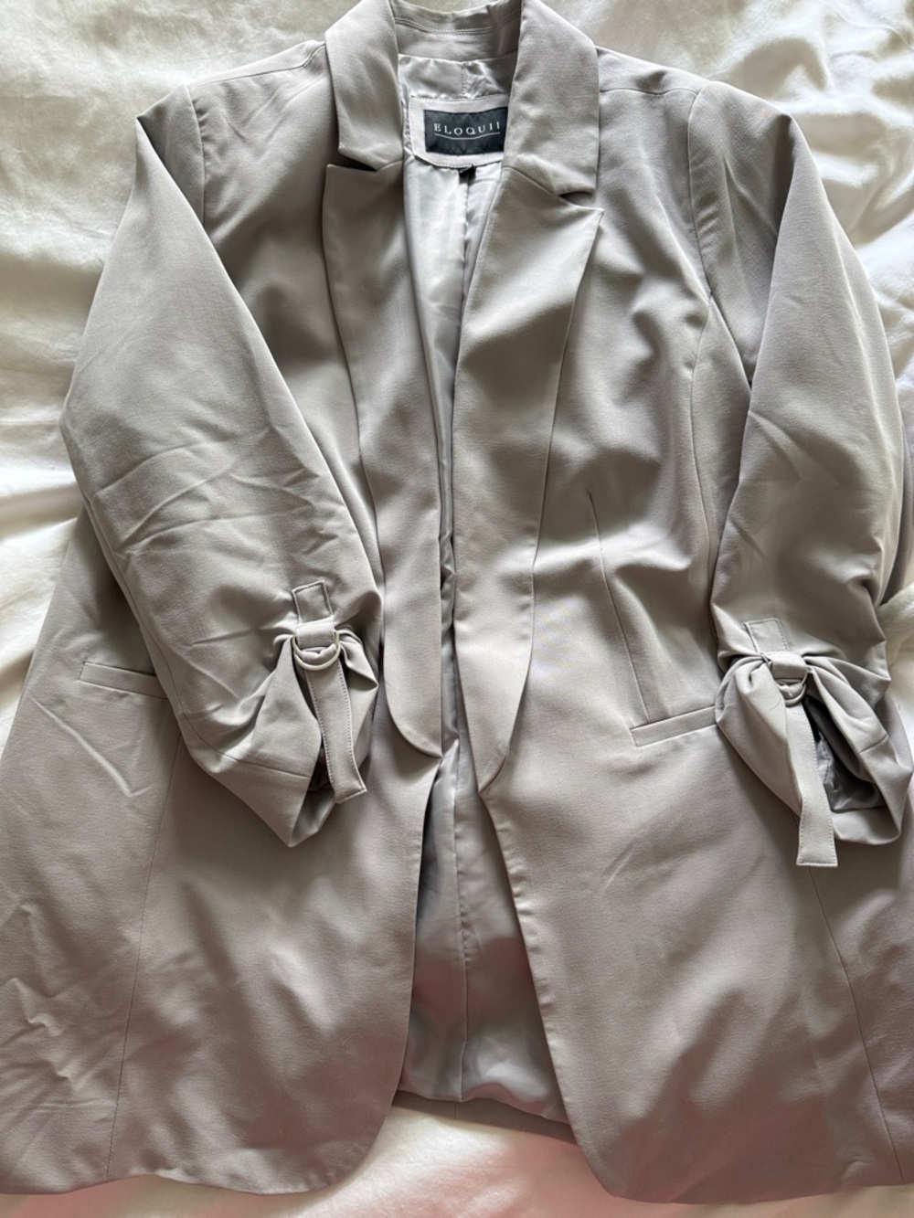 Eloquii Dove Gray Blazer with Sleeve Ties